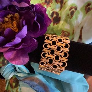 Gold-tone Sparkly Bracelet Stretch Band with Rhinestones Bars and Circles